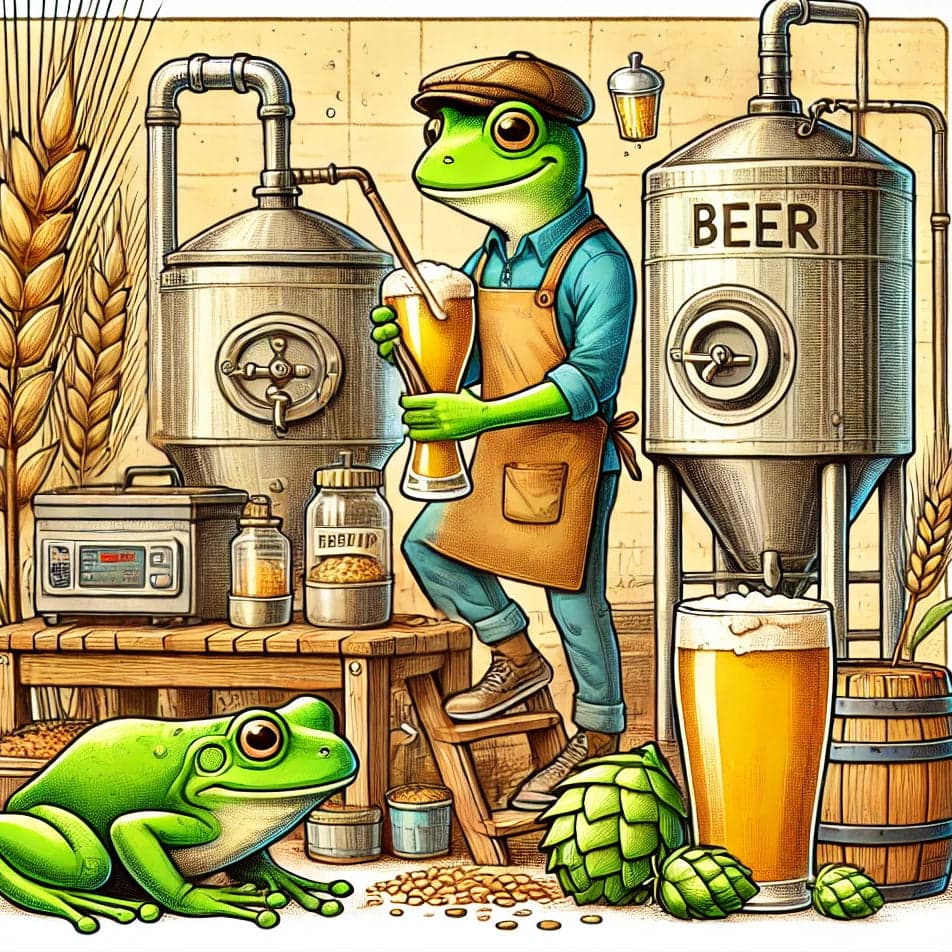 Grodan brygger öl i bryggeriet